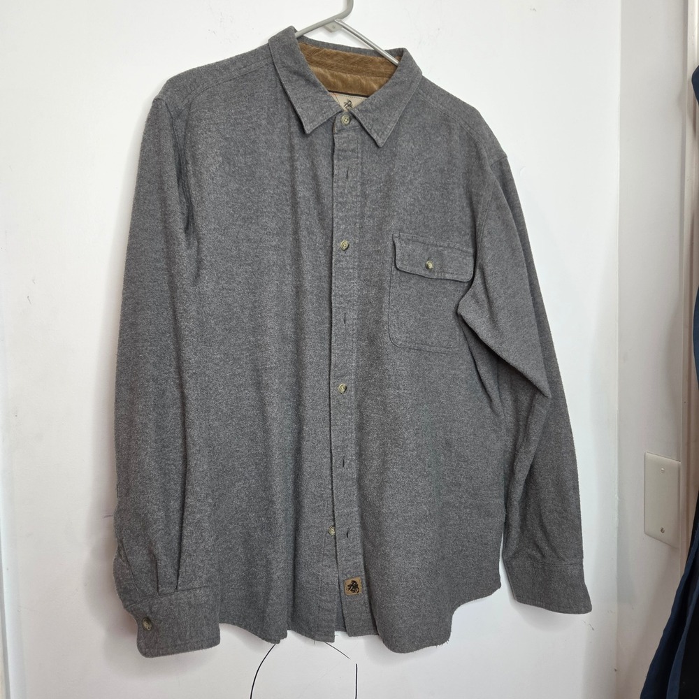 Legendary Whitetails Mens Grey Flannel Button‎ Down Shirt Corduroy Collar LG
